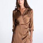 CARAMEL POLKA DOTS MINI SATIN DRESS