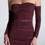 BURGUNDY POLKA DOTS MINI MESH DRESS