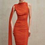 Burnt Orange Midi Mesh Dress