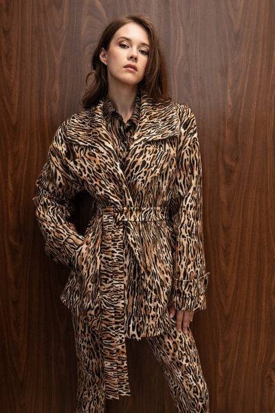SAVANAH ANIMAL PRINT BELTED SHORT-COAT